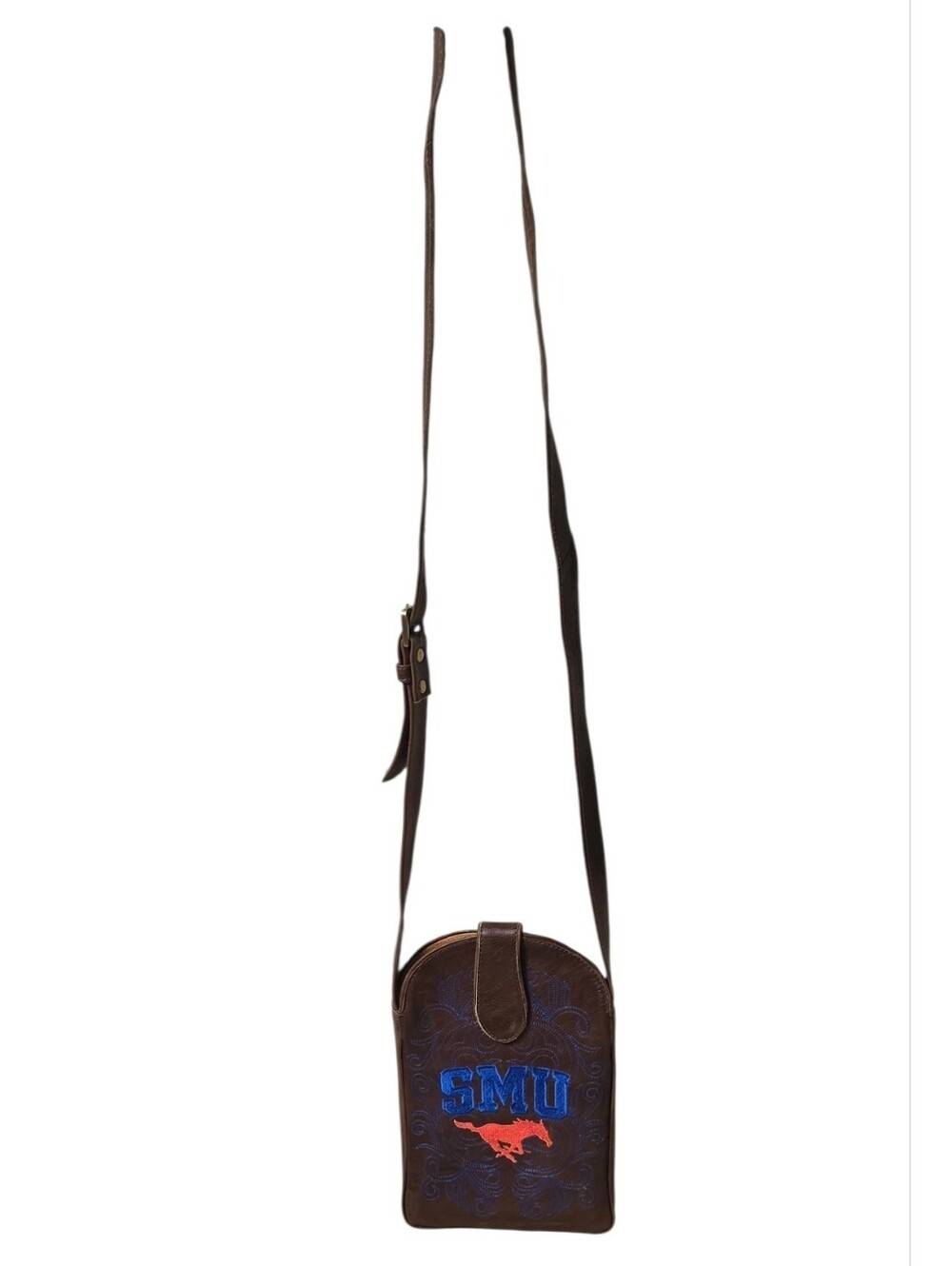 NWOR SMU Gameday Embroidered Brown Leather Crossbody Bag